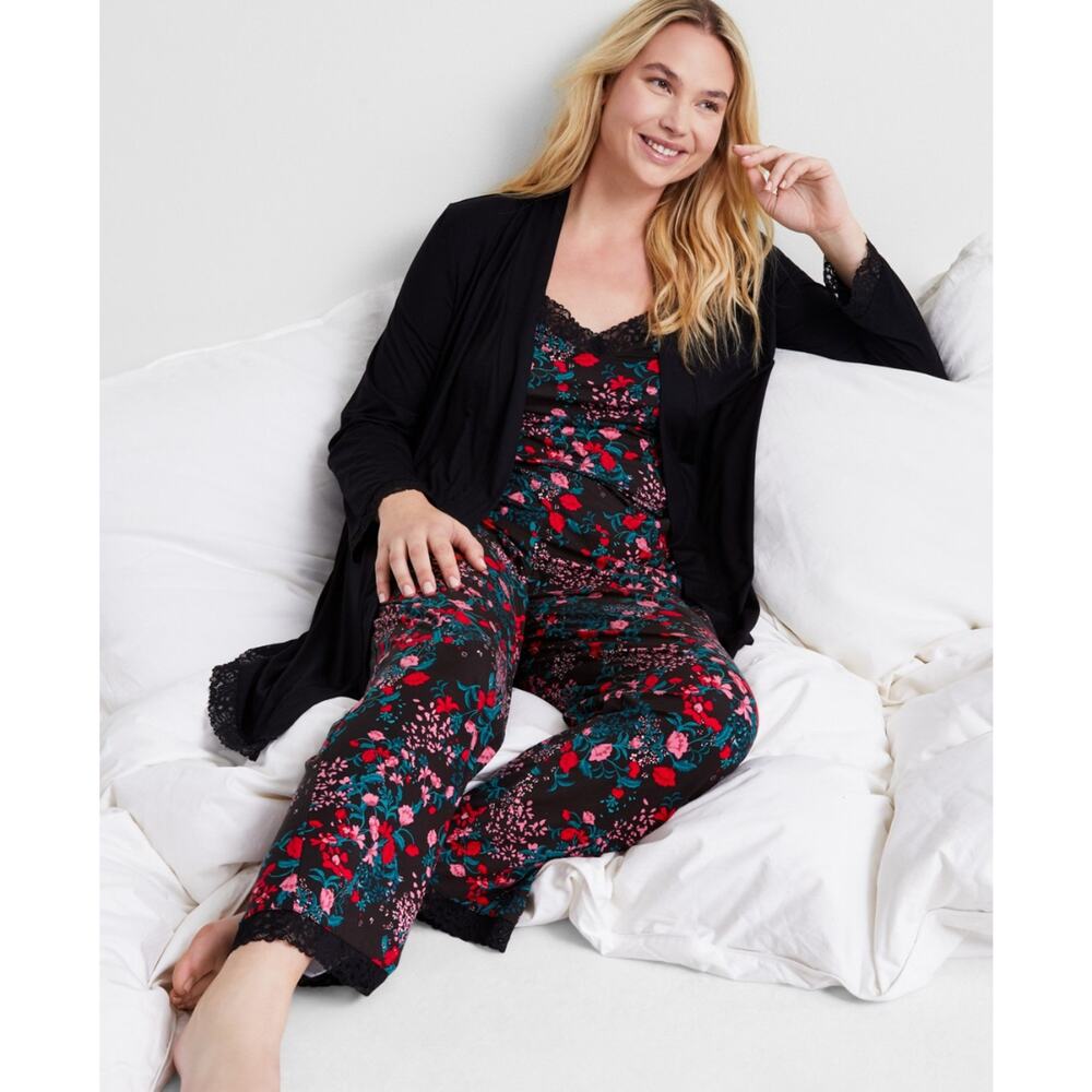 Brand New State of Day Women's Size XXL 2 Piece VDAY Black Floral Lounge Set